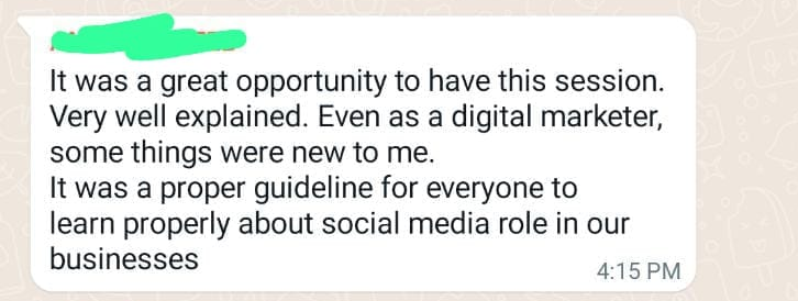 Student feedback on Saad's digital marketing course